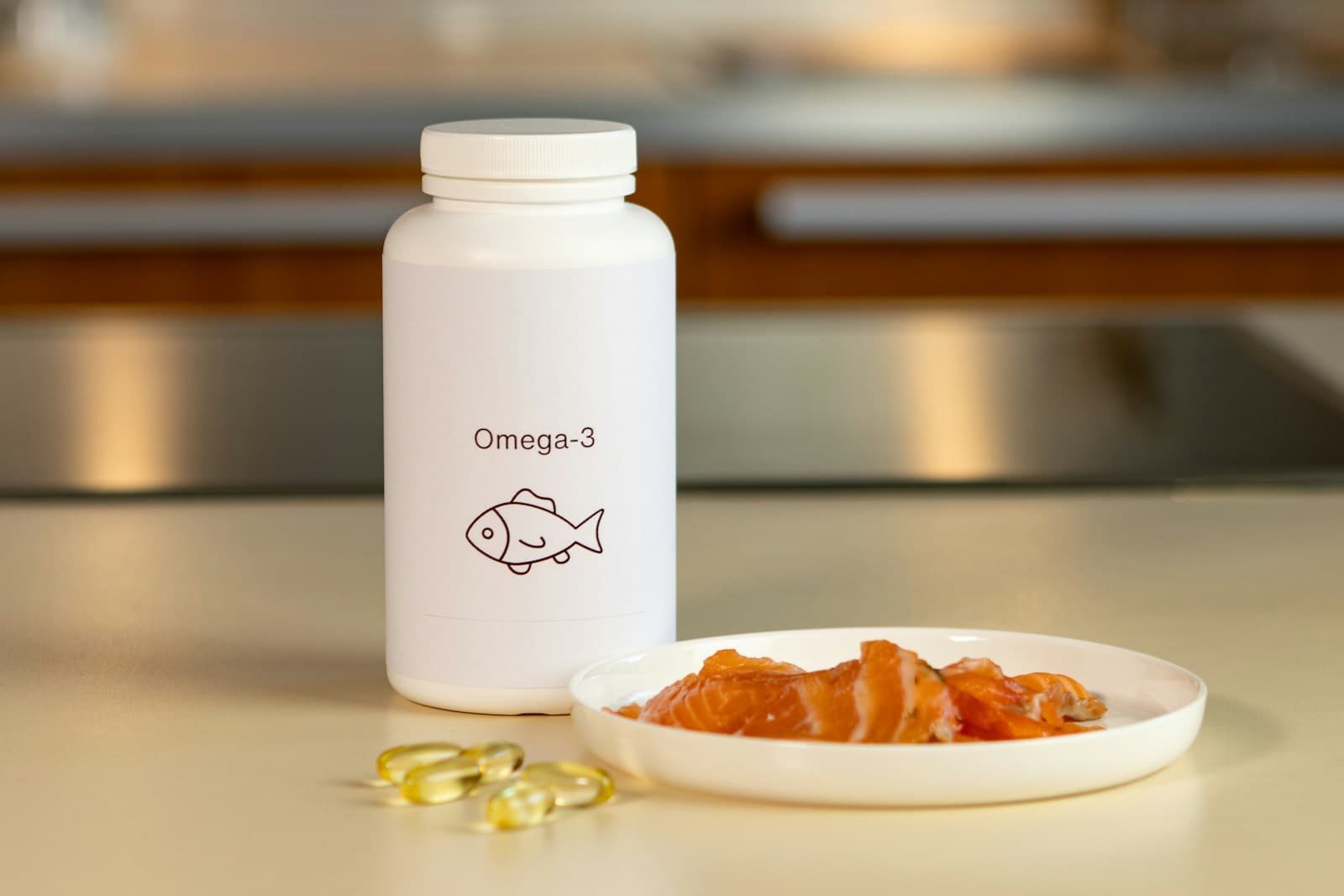 Omega supplements beside a recovery-focused meal